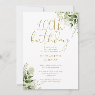 Invitation Fête d'anniversaire 100 ans Floral Greenery