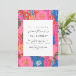 Invitation Fête d'anniversaire 100 ans Moderne Bohème Fleur R