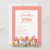 Invitation Fête d'anniversaire 100 ans thème floral (Devant)
