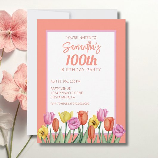 Invitation Fête d'anniversaire 100 ans thème floral