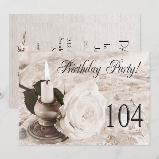 Invitation fête d'anniversaire 104 ans (Devant / Derrière)