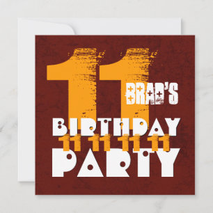 Invitation Fête d'anniversaire 11 ans TONS CHAUDS Grunge Z04B