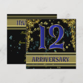 Invitation Fête d'anniversaire 12 ans Black and Gold (Devant / Derrière)