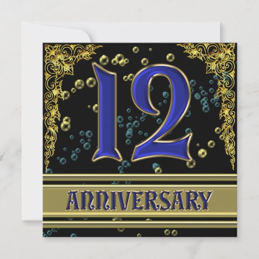 Invitation Fête d'anniversaire 12 ans Black and Gold (Devant)