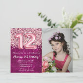 Invitation fête d'anniversaire 12 ans Photo Magent (Debout devant)