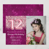 Invitation fête d'anniversaire 12 ans Photo Magent (Devant / Derrière)