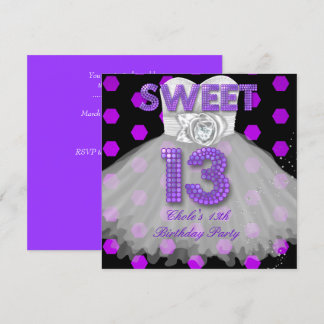 Invitation Fête d'anniversaire 13 ans douce Filles Ado Violet