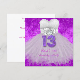 Invitation Fête d'anniversaire 13 ans Filles Violet