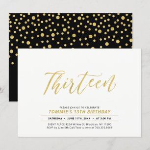 Invitation Fête d'anniversaire 13 ans lettrage simple moderne