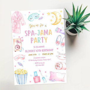 Invitation Fête d'anniversaire 13 ans Pink Spa Slumber Party