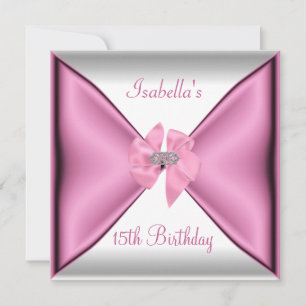 Invitation Fête d'anniversaire 15 ans joli ruban rose en soie