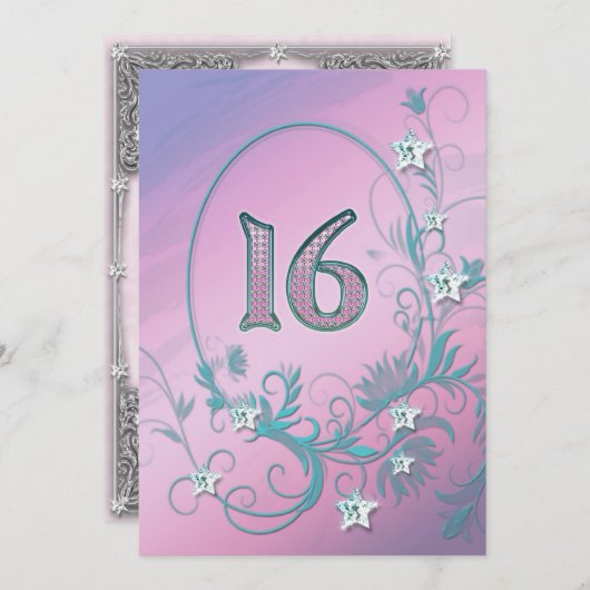 Invitation fête d'anniversaire 16 ans (Devant / Derrière)