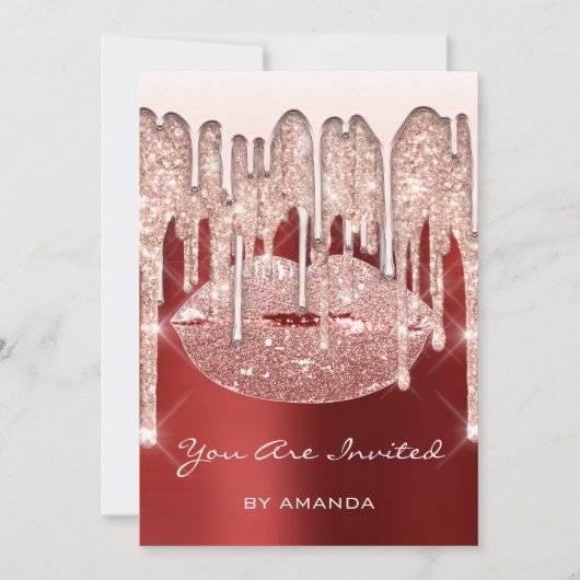 Invitation Fête d'anniversaire 16 ans Baiser Lèvres Rose Pail (Devant)