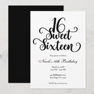 Invitation Fête d'anniversaire 16 ans Blanc & Noir
