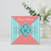 Invitation Fête d'anniversaire 16 ans Diamant Turquoise Corai (Debout devant)