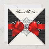 Invitation Fête d'anniversaire 16 ans Diamants Blancs Noirs R (Devant)
