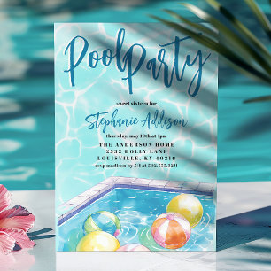 Invitation Fête d'anniversaire 16 ans douce Balle de plage Po