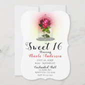 Invitation Fête d'anniversaire 16 ans douce rose rouge enchan (Devant)