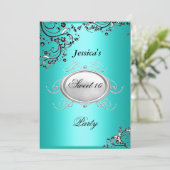 Invitation Fête d'anniversaire 16 ans douce turquoise (Debout devant)