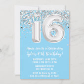 Invitation Fête d'anniversaire 16 ans Light Blue Silver Sweet (Devant)