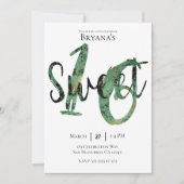 Invitation Fête d'anniversaire 16 ans Moderne Noir Vert Or (Devant)