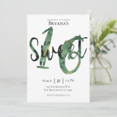 Invitation Fête d'anniversaire 16 ans Moderne Noir Vert Or (Debout devant)