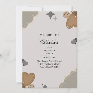 Invitation Fête d'anniversaire 16 ans Neutral Brown Heart