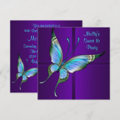 Invitation Fête d'anniversaire 16 ans Papillon sarcelle Viole (Devant / Derrière)