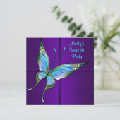 Invitation Fête d'anniversaire 16 ans Papillon sarcelle Viole (Debout devant)