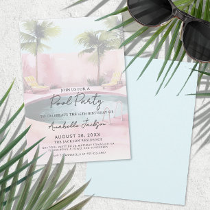 Invitation Fête d'anniversaire 16 ans Piscine Rose