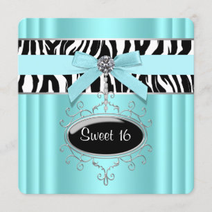 Invitation Fête d'anniversaire 16 ans rayée bleu cyan sucrée