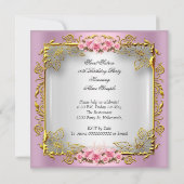 Invitation Fête d'anniversaire 16 ans Roses roses Or blanc (Dos)