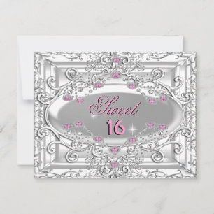 Invitation Fête d'anniversaire 16 ans Sweet 16 Diamants Roses