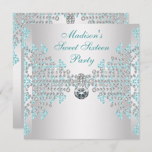 Invitation Fête d'anniversaire 16 ans Sweet Silver Diamonds B (Devant / Derrière)