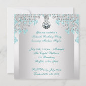 Invitation Fête d'anniversaire 16 ans Sweet Teal Blue Silver  (Dos)