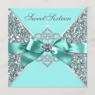 Invitation Fête d'anniversaire 16 ans White Diamonds Bleu sar