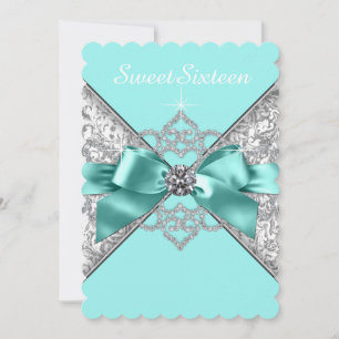Invitation Fête d'anniversaire 16 ans White Diamonds Bleu sar