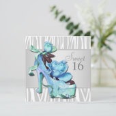 Invitation Fête d'anniversaire 16 ans Zèbre Bleu sarcelle arg (Debout devant)