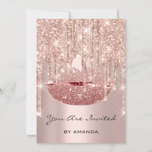 Invitation Fête d'anniversaire 16e Rose des lèvres Kiss Parti (Devant)