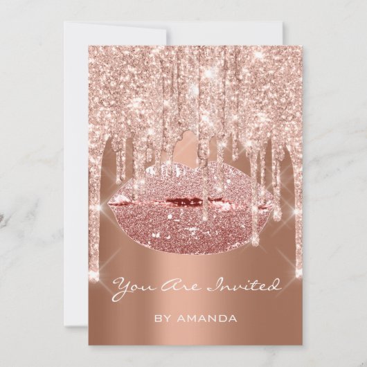 Invitation Fête d'anniversaire 16ème Baiser Lèvres Rose Gold  (Devant)