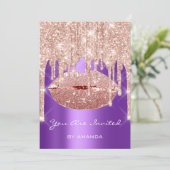 Invitation Fête d'anniversaire 16ème baiser lèvres rose paill (Debout devant)