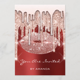 Invitation Fête d'anniversaire 16ème baiser lèvres rose paill