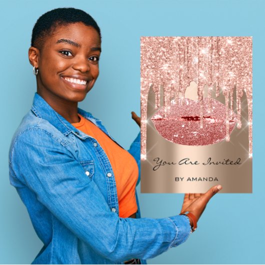 Invitation Fête d'anniversaire 16th Kiss Lips Rose Blush Part