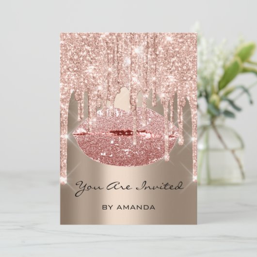 Invitation Fête d'anniversaire 16th Kiss Lips Rose Blush Part (Debout devant)