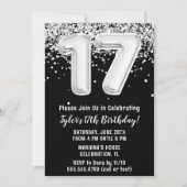 Invitation Fête d'anniversaire 17 ans Noir Blanc Argent (Devant)