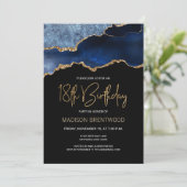 Invitation Fête d'anniversaire 18 ans Agate Geode Bleu Or (Debout devant)