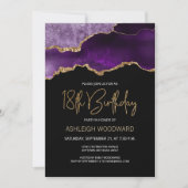Invitation Fête d'anniversaire 18 ans Agate Geode Violet Or (Devant)