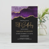 Invitation Fête d'anniversaire 18 ans Agate Geode Violet Or (Debout devant)