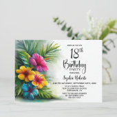Invitation Fête d'anniversaire 18 ans aux fleurs d'Hibiscus t (Debout devant)