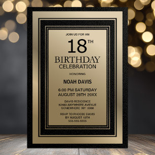 Invitation Fête d'anniversaire 18 ans avec bordure noire et o